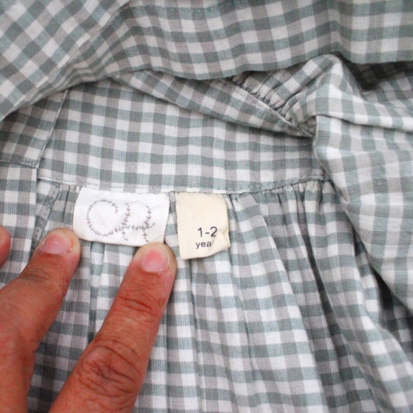 Toddler Girls Handmade Checkered Dress Sage Green (1-2 yr olds) - Picture 7 of 7